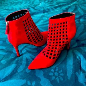 Aldo red suede booties.